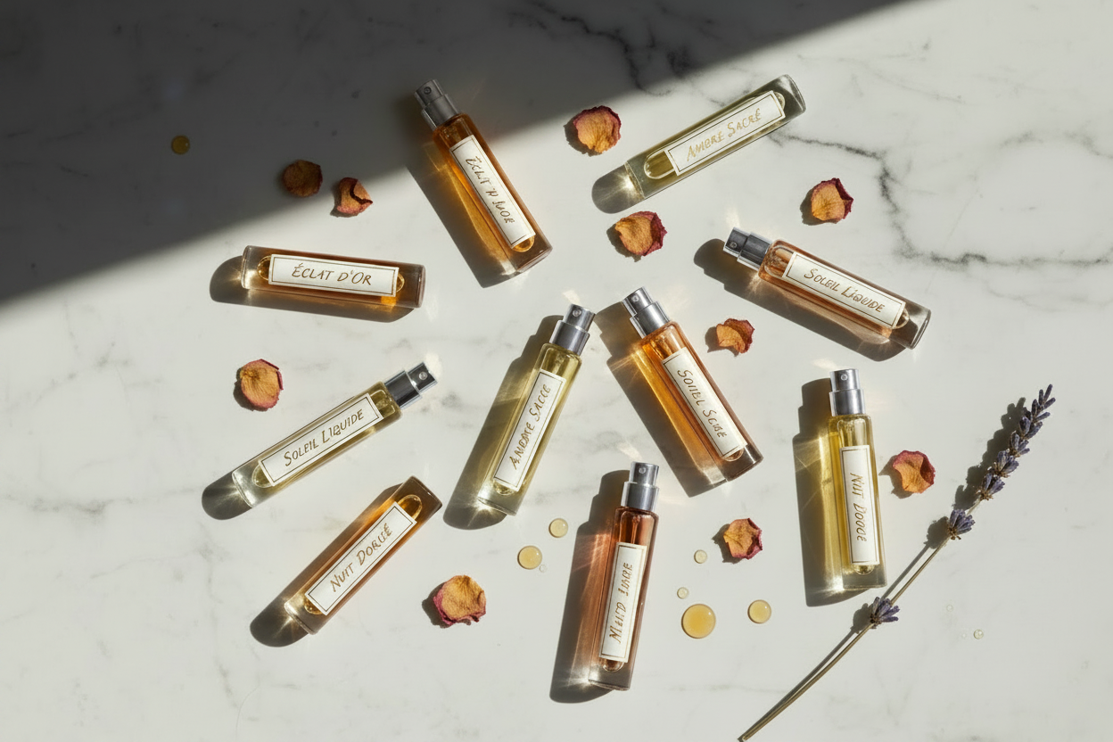 Cylindrical Perfume Decants with Silver Spray Nozzles